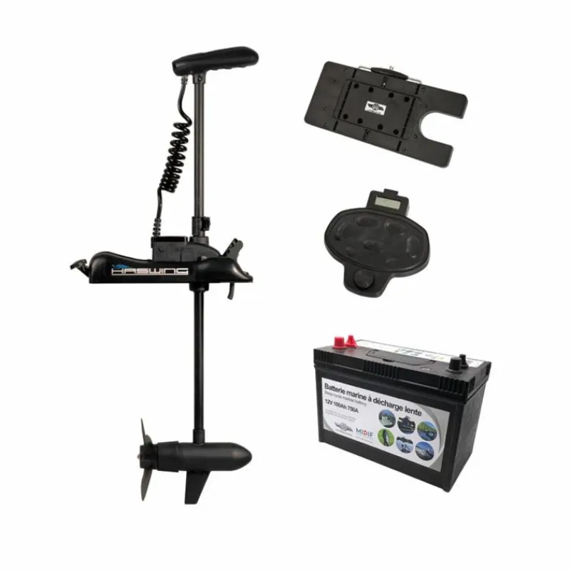 Haswing Moteurs Électriques Bateau^Pack Energy Cayman B 55Lbs Gps Version 1.6 Avec Pédale Sans Fil, Télécommande, Plaque Quick Release Batterie Marine 12V100amp