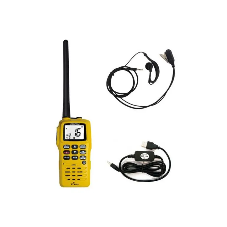 Pack Vhf Navicom Rt411+ + Pack Chargeur 220V + Cable Usb + Micro Oreillette