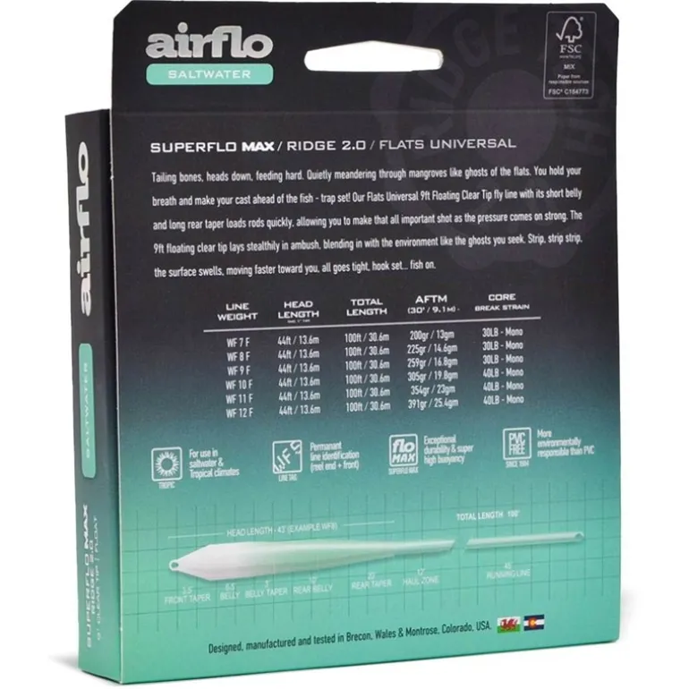 Soie Mouche Airflo Superflo Max Ridge 2.0 Flats Universal Clear Tip Fly Line