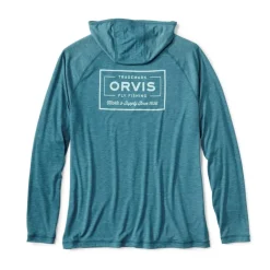 Tee Shirt Manches Longues Homme Orvis Dricast Logo Hoodie - Blue Lagoon