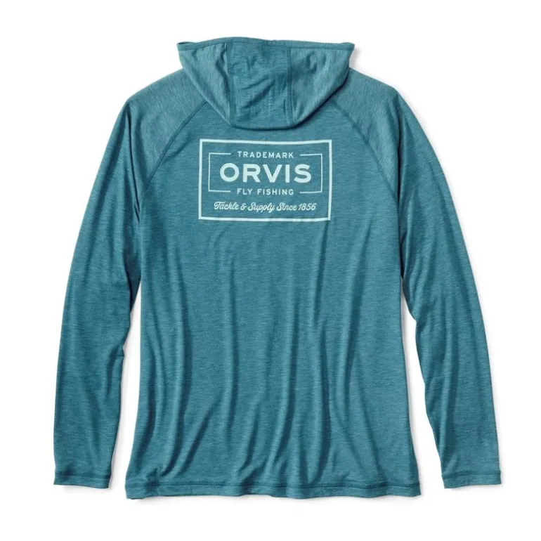 Tee Shirt Manches Longues Homme Orvis Dricast Logo Hoodie - Blue Lagoon