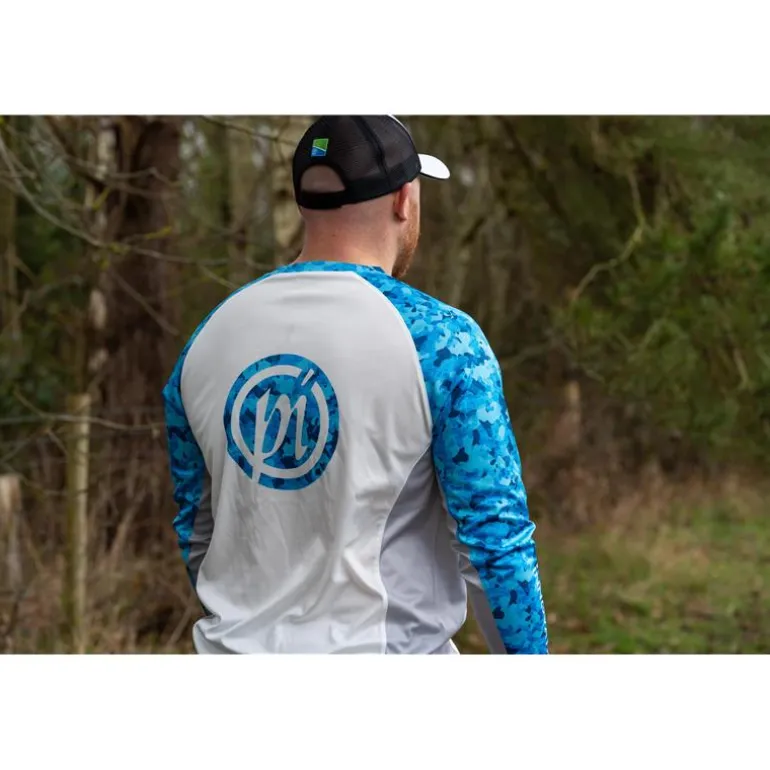 Tee Shirt Manches Longues Homme Preston Innovations Performance Sun Shirt Upf-35 - Blanc/Bleu