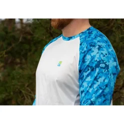 Tee Shirt Manches Longues Homme Preston Innovations Performance Sun Shirt Upf-35 - Blanc/Bleu