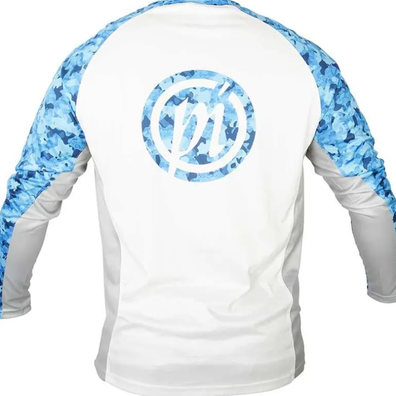 Tee Shirt Manches Longues Homme Preston Innovations Performance Sun Shirt Upf-35 - Blanc/Bleu