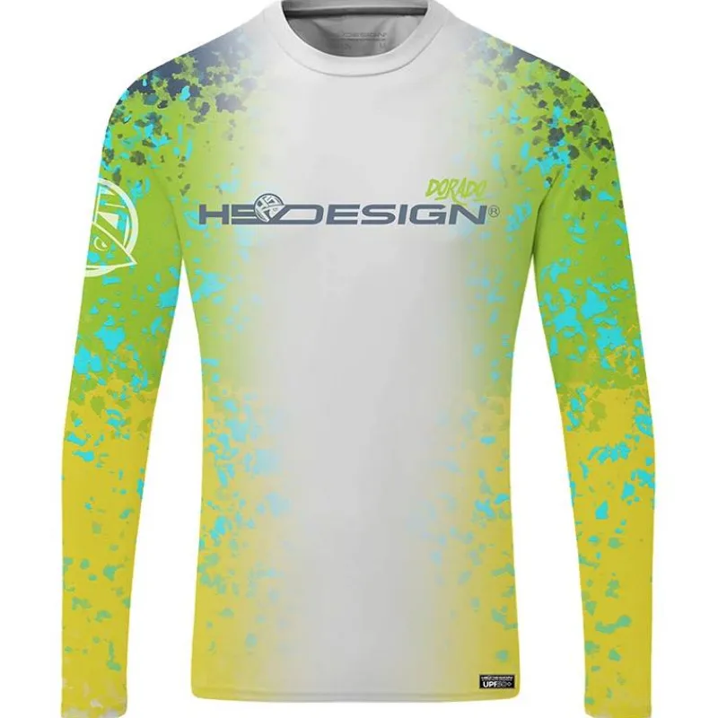 Hot Spot Design Anti-Uv^Tee Shirt Manches Longues Homme Ocean Performance Dorado - Blanc/Jaune