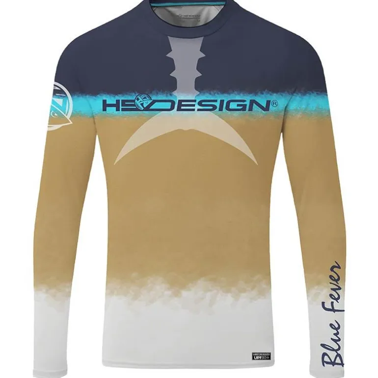 Tee Shirt Manches Longues Homme Hot Spot Design Ocean Performance Tuna - Bleu/Gold
