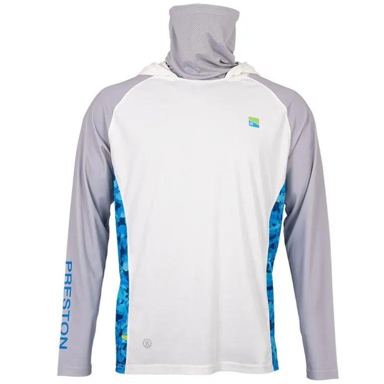 Tee Shirt Manches Longues Homme Preston Innovations Performance Hooded Sun Shirt Upf-40 - Blanc/Gris
