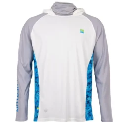 Tee Shirt Manches Longues Homme Preston Innovations Performance Hooded Sun Shirt Upf-40 - Blanc/Gris