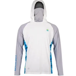 Tee Shirt Manches Longues Homme Preston Innovations Performance Hooded Sun Shirt Upf-40 - Blanc/Gris