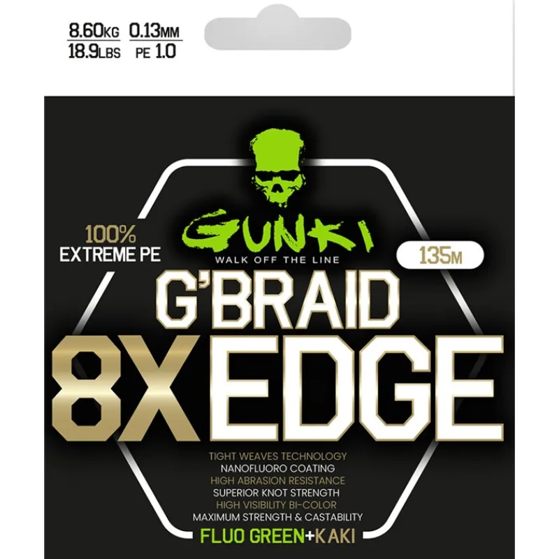 Gunki Fils - Tresses - Bdl Carnassier^Tresse G’Braid 8X Edge - Vert Fluo/Kaki -135M